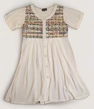 Vintage Soul Mates Rayon Dress Womens Medium Boho Wearable Art Woven Ribbon Midi